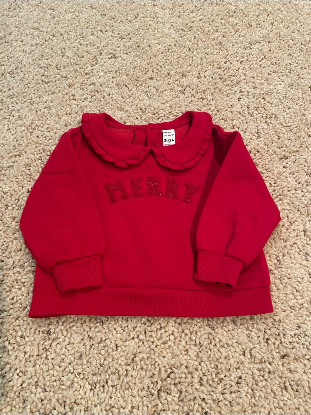 Carter's Red Ruffle-Collar 'MERRY' Sweatshirt for Kids